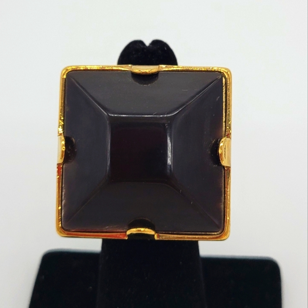 Vita Fede Marbled Black Reisen on 24K Yellow Gold-Plated Ring New